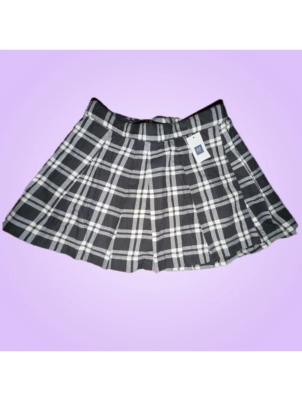 New Gap Kids Girls Size 6 Black and White Plaid Pleated Skirt